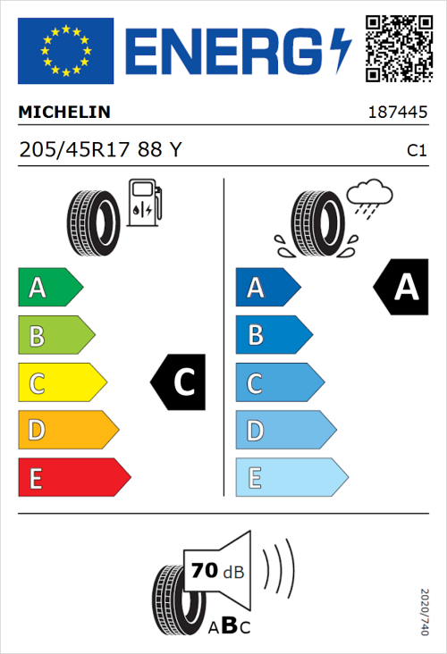 Tyre Label for Michelin Pilot Sport 4 205/45R17 88Y