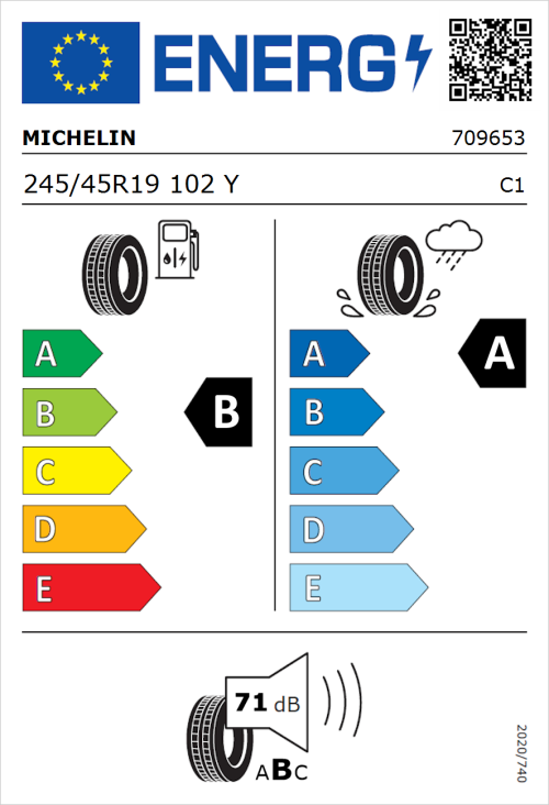 Tyre Label for Michelin Pilot Sport 4 245/45R19 102Y