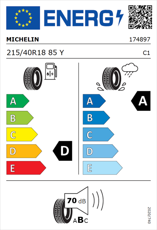Tyre Label for Michelin Pilot Sport 4 215/40R18 85Y