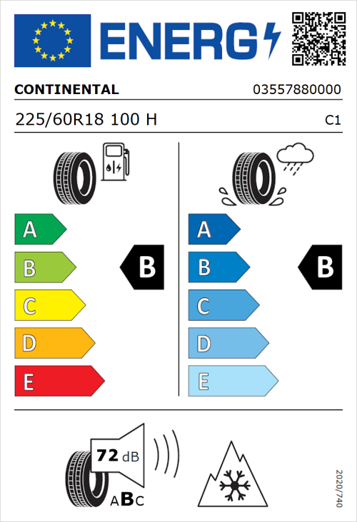 Tyre Label for Continental AllSeasonContact 2 225/60R18 100H